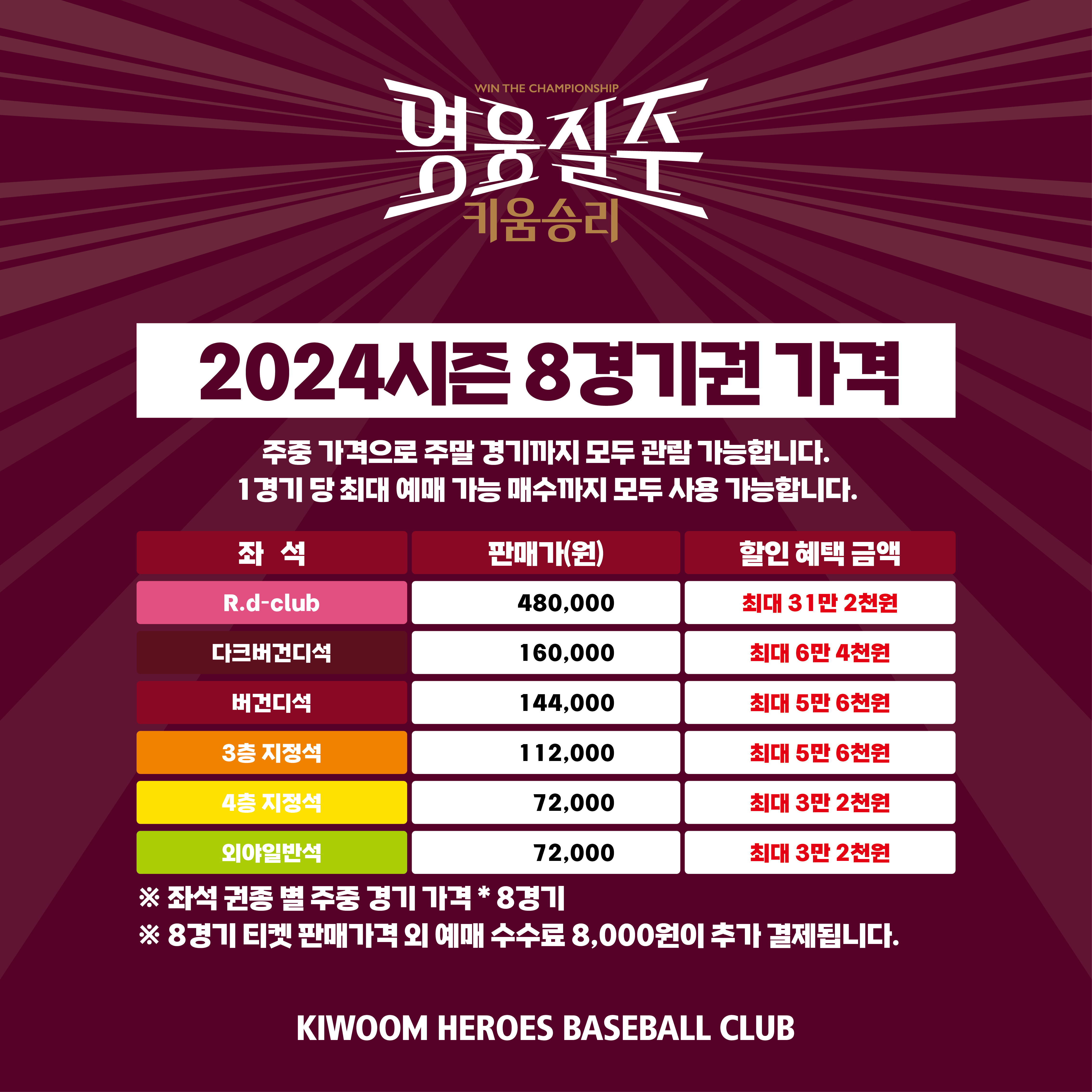 2024시즌 8경기권 판매